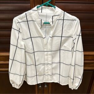 SHEIN White and Black Grid Blouse